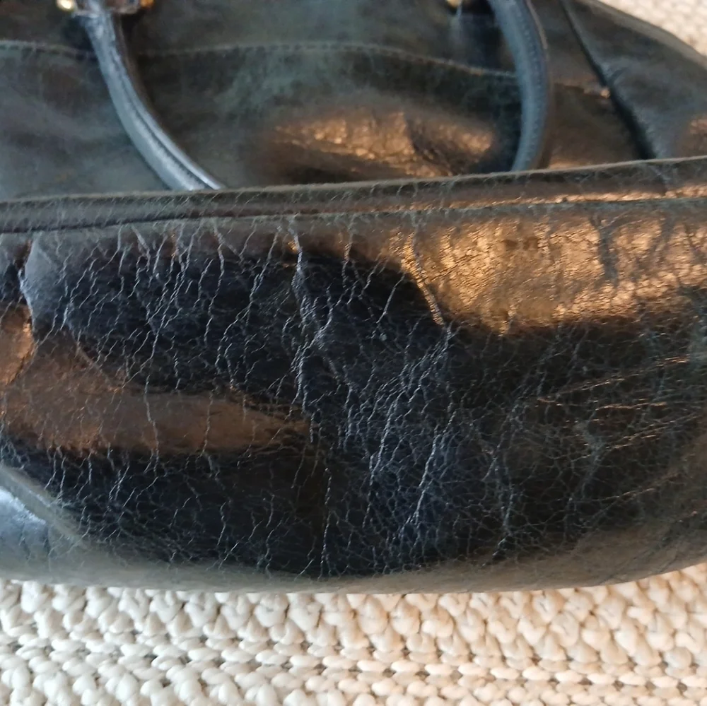 Elliott Lucca Black Genuine Leather Turn Lock Double Handle Bag